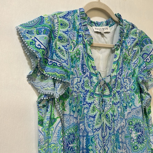 HALEBOB PIN TUCK PLEATS MINI DRESS GREEN Sz SMALL PULLOVER - Picture 5 of 16